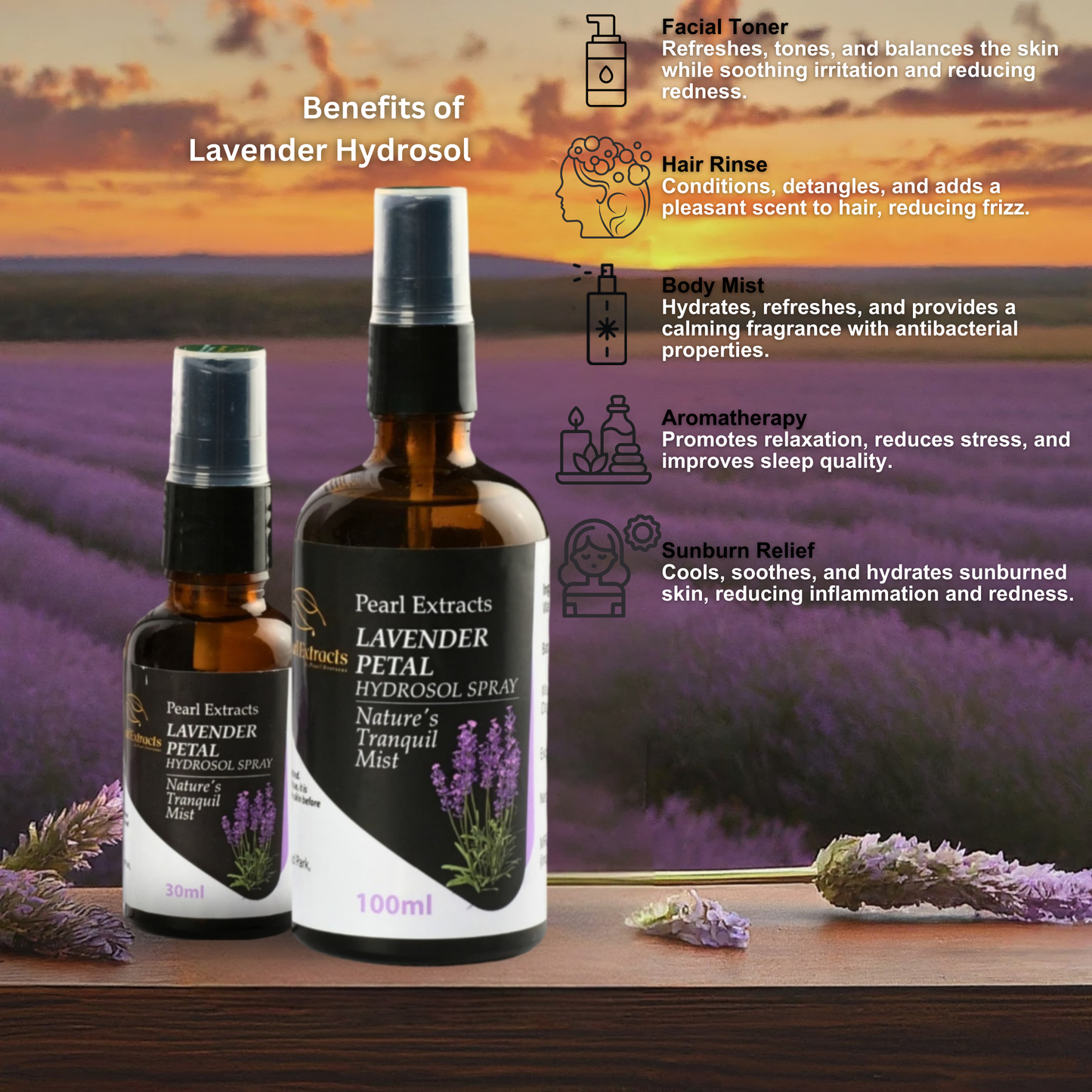 Lavender Petal Hydrosol Spray - 100% Pure & Natural Water